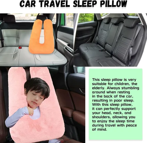 Vista 8 de Almohada de viaje para automóvil (28 x 18 pulgadas), almohada en forma de U, almohada de sueño de viaje de larga distancia para soporte de cabeza