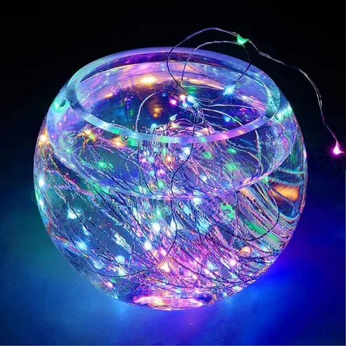 Vista 8 de RUICHEN Guirnalda de luces de alambre plateado enchufable de 33 pies, 100 luces LED con carrete, multicolor Varios