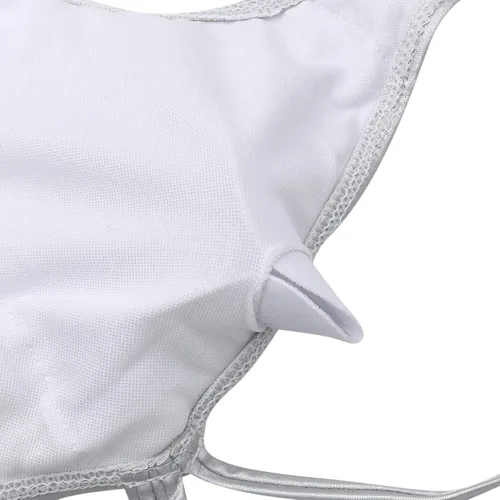 Vista 6 de Traje de baño de una pieza plateado metálico para mujer, sexy, con tirantes, espalda descubierta, corte alto, traje de baño para festival rave