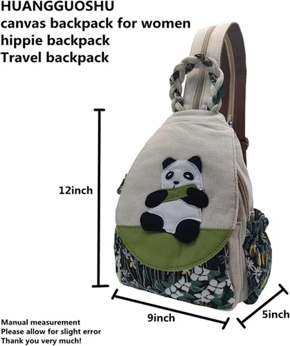 Vista 32 de HUANGGUOSHU Mochila de algodón tejida de algodón bohemio con bordado de lona estilo bohemio con múltiples bolsillos retro linda mochila cartera