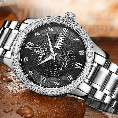Vista 4 de MASTOP Relojes automáticos de lujo para hombre, reloj de pulsera de acero inoxidable dorado y plateado