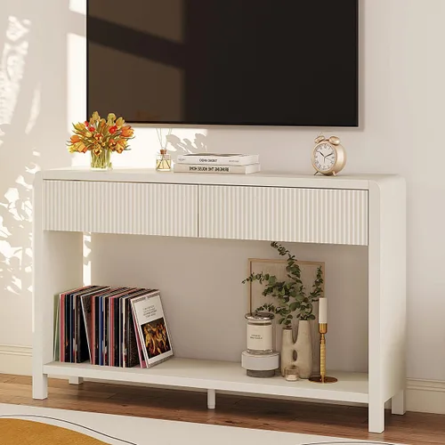 Vista 6 de FATORRI Mesa consola de entrada con 2 cajones, moderna mesa de sofá para sala de estar, mesas de sofá detrás del sofá y mesas de pasillo