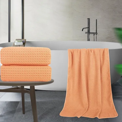 Vista 5 de POLYTE Toalla de baño de microfibra de gran tamaño de secado rápido sin pelusas, 60 x 30 pulgadas, juego de 2 (naranja, tejido de gofre)