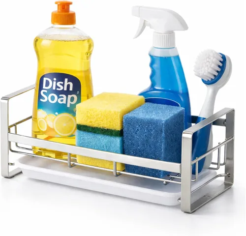 Vista 13 de HULISEN Soporte grande de esponja, organizador de dispensador de jabón de cocina de acero inoxidable 304, escurridor de jabón de encimera con Negro