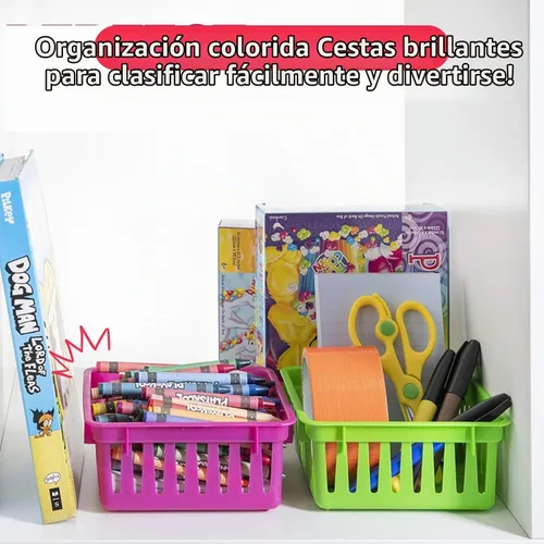Vista 4 de PREXTEX Cestas de almacenamiento para el aula, contenedor de lápices y lápices - Organización del aula - Cestas cuadradas de plástico multicolor, 5