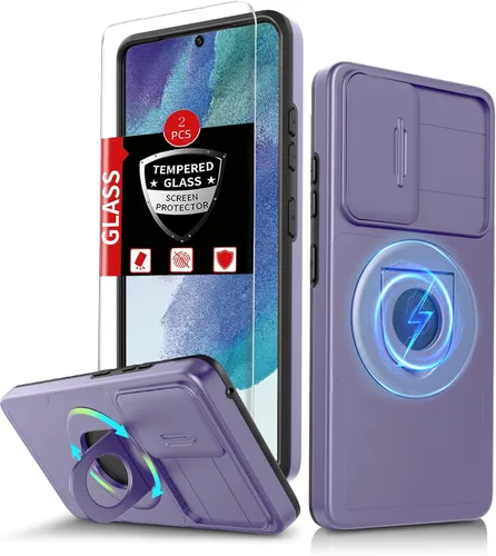 Vista 42 de Funda para Samsung Galaxy S21 FE con 2 protectores de pantalla de vidrio templado, funda con función atril para Samsung Galaxy S21FE con cubierta