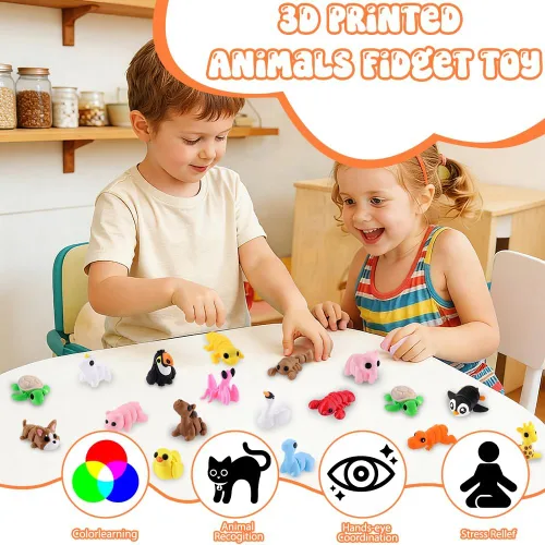 Vista 6 de JOICEE 50pcs Mini 3D Impreso Animales Articulados Flexible Fidget Juguetes Marrón