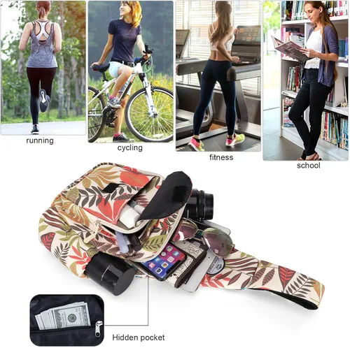 Vista 4 de HUA ANGEL Bolso bandolera floral Pequeña mochila cruzada para hombres y mujeres, senderismo, caminar, viajes, mini bolsa de pecho, Hoja de arce