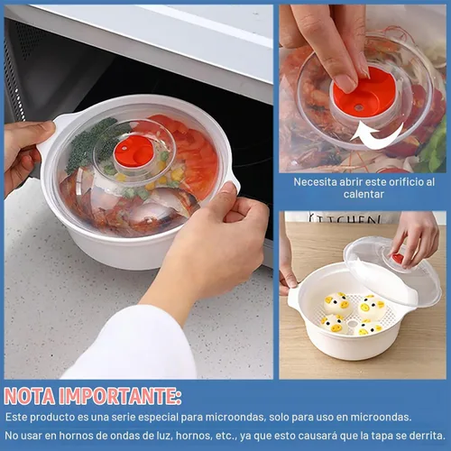 Vista 6 de Tazones para microondas de 3 piezas con tapas, aptos para microondas, platos aptos para microondas para calentar alimentos, artículos esenciales