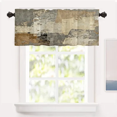 Vista 73 de Shrahala Beige and Orange Abstract Art Brushstrokes Blackout Curtain Tiers, Abstract Oil Paint Kitchen Valance Light Blocking Tier Drapes with Rod