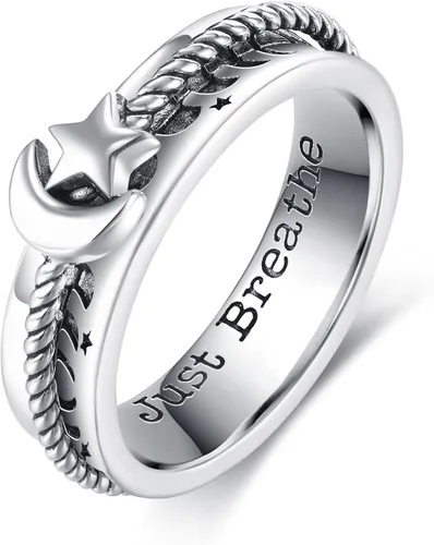 Vista 7 de POPLYKE Anillos giratorios giratorios de plata de ley para mujeres y hombres, para aliviar la preocupación y el estrés, regalo ankh