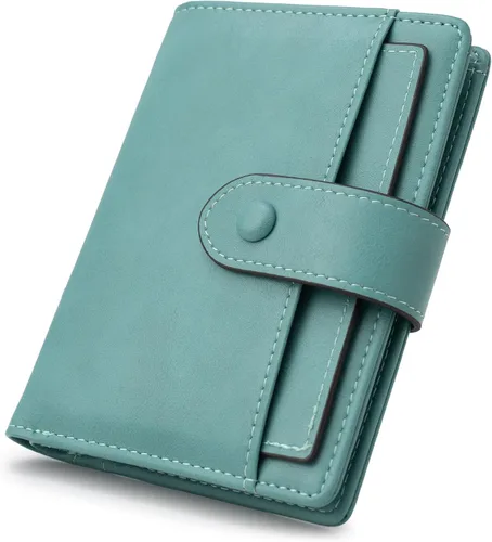 Vista 9 de Alldaily Cartera pequeña de piel con bloqueo RFID para mujer, plegable con 10 ranuras para tarjetas y bolsillo con cremallera, Negro, Pequeña