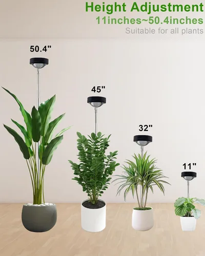 Vista 5 de yadoker - Luz de cultivo de plantas, luz LED de espectro completo para plantas de interior, lupa negra, altura ajustable, temporizador automático