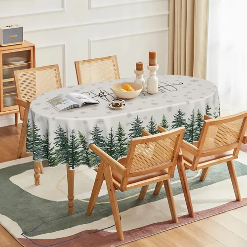 Vista 29 de Horaldaily Mantel de Navidad rectangular de 52 x 70 pulgadas con árboles de Beige