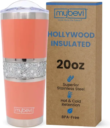 Vista 10 de MyBevi Vaso aislado Hollywood – Vaso de viaje de acero inoxidable de 20 onzas con tapa resistente a fugas Sin BPA, reutilizable, se adapta a