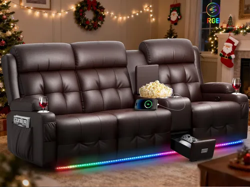 Vista 32 de Sofá reclinable de dos plazas, asientos de cine en casa, sofá reclinable con USB, consola central, sillón reclinable de pared para caravana