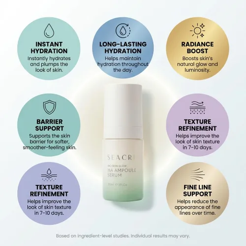 Vista 4 de SEACRET Bio Skin Glow - Suero de ácido hialurónico 4D para la cara, ampolla hidratante para la piel de vidrio con péptidos y minerales fermentados