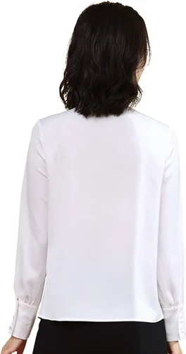 Vista 2 de Itemnew - Blusa formal de gasa para mujer, manga larga, cuello atado, ajuste relajado, con botones