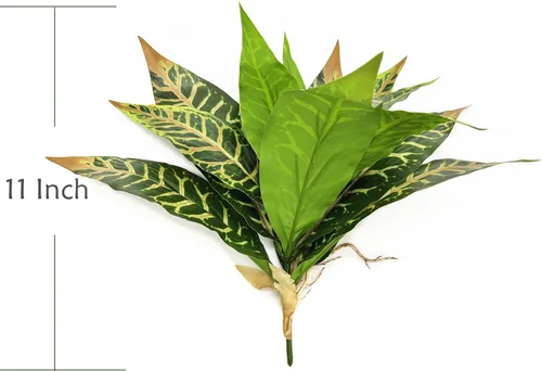 Vista 5 de PASYOU Planta artificial de Aglaonema, plantas falsas de Codiaeum Variegatum, 2 unidades, arbustos de plástico de hoja perenne de magnolia