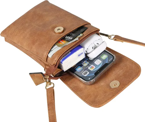 Vista 3 de Bolso de teléfono con correa cruzada para Samsung Galaxy A15 5G A05S A04S A14 A13 A23 A53 A54 A32 A42 S24 Ultra S23 Fe S22 Plus marrón (A- Brown)