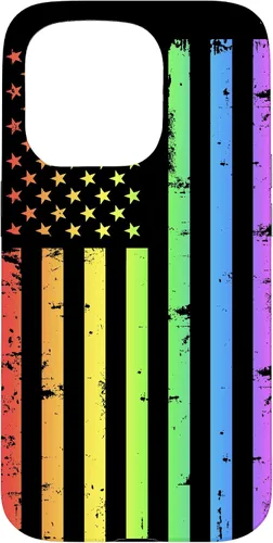 Vista 14 de Funda LGBT para iPhone 17 con diseño de bandera estadounidense arcoíris