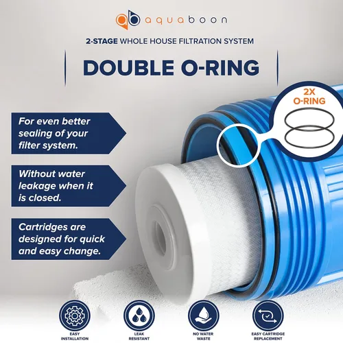 Vista 4 de Aquaboon Sistema de filtro de agua de 2 etapas para toda la casa con cartuchos de filtro de agua de 10 x 4.5 Reduce sedimentos y olores
