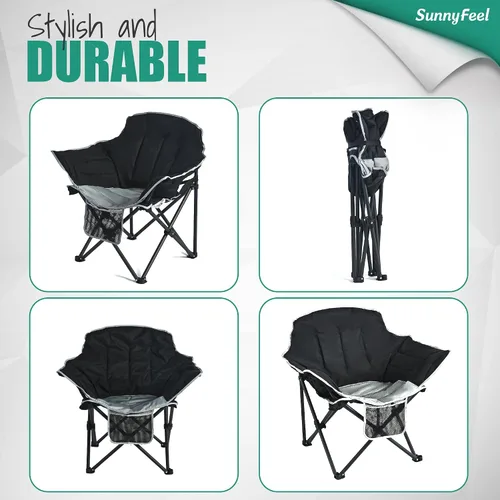 Vista 6 de SUNNYFEEL Silla de campamento de gran tamaño, silla plegable de luna, silla grande para adultos, silla de césped portátil de 500 libras con bolsa