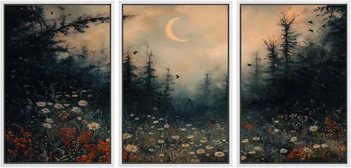 Vista 65 de SIGNWIN Lienzo enmarcado para pared, juego de arte de campos pastorales, flores silvestres, campo rústico, paisaje, floral, ilustraciones modernas