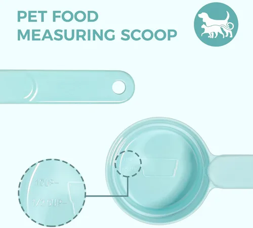 Vista 7 de Pala de melamina para comida de mascotas, tazas medidoras para comida de gato, pala de mango largo y cómodo para comida de perro, gato, hurón y Azul