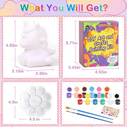 Vista 4 de dededa Kit de arte de luz nocturna de unicornio para pintar tu propio unicornio, artes y manualidades para niños de 4 a 8 años, regalos