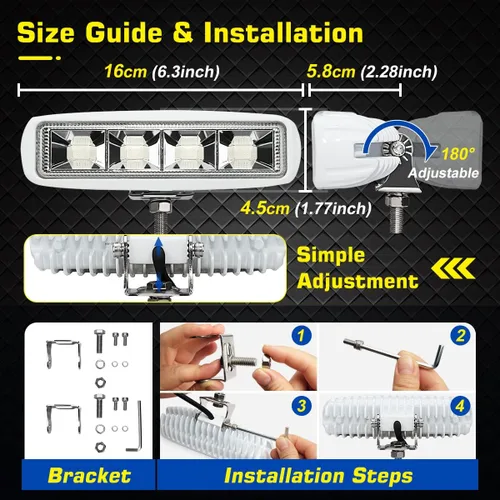 Vista 6 de WFPOWER Luces esparcidoras de lanchas azules, paquete de 2 luces de pontón de 72 W para barcos, luces LED marinas impermeables para pesca nocturna