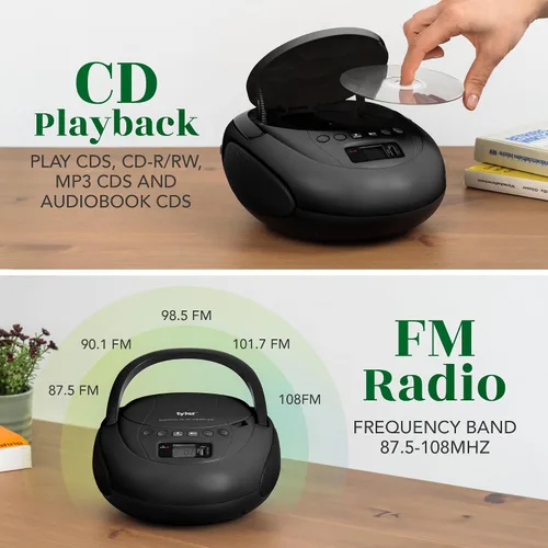 Vista 4 de Tyler Reproductor de CD portátil Boombox con radio FM, Bluetooth y puerto USB Sonido estéreo claro Compatible con CD-R/RW y MP3 CDs Entrada