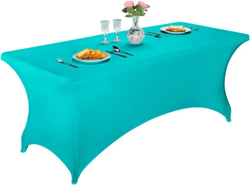 Vista 10 de LZY Cubierta de Mesa Elástica Ajustable de Spandex para Mesa Plegable de 6 pies, 4 pies o 8 pies, Mantel de Cóctel Rectangular, Perfecto para Champn