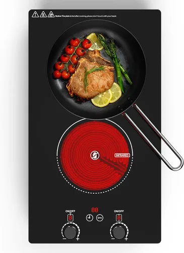 Vista 13 de Placa de cocina eléctrica, integrada y de encimera de 2 quemadores eléctricos para cocinar, 2400W 110V, 11 configuraciones de potencia, temporizador