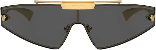 Vista 2 de Versace VE 2265 1002 Gafas de sol con escudo de metal dorado lente gris, Oro