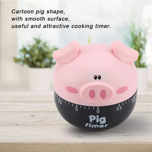 Vista 2 de Temporizador de cocina, lindo cerdo de dibujos animados con temporizador de cocina con alarma, temporizadores mecánicos, contadores de 55 minutos