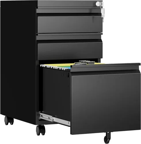 Vista 24 de Archivador de 2 cajones con cerradura, archivadores metálicos para oficina en casa, gabinete pequeño vertical negro para oficina en casa, archivador