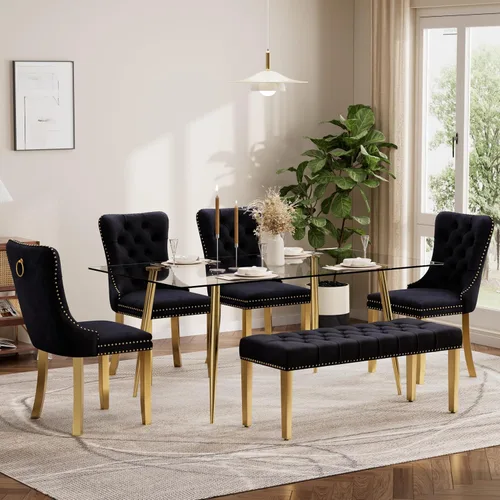 Vista 96 de Baysitone Juego de mesa de comedor de cristal de 51 pulgadas para 4, juego de 5 piezas de comedor moderno, mesa de cocina rectangular de vidrio