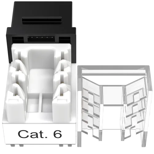 Vista 8 de SATMAXIMUM Paquete de 5 conectores de pared Ethernet Keystone Cat6 RJ45 Punch Down Slim Profile UTP Negro, 45 grados para panel de conexión y placa