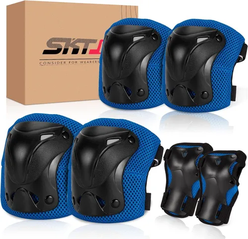 Vista 12 de SKT HP Equipo de protección para adultos, rodilleras, coderas, muñequeras para patinaje en línea, ciclismo, patinaje A: Negro