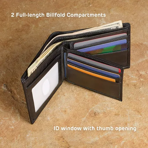Vista 4 de WITH LOVE Cartera plegable para hombre, organizador de dinero, tarjetero de cuero de grano completo, bloqueo RFID, accesorio esencial para hombre