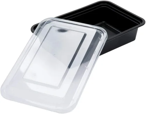 Vista 3 de Recipiente rectangular negro para microondas de 38 onzas con tapa transparente (caja de 25)
