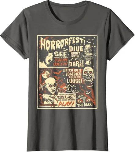 Vista 8 de Camiseta de terror vintage con póster de Halloween y película de terror Negro
