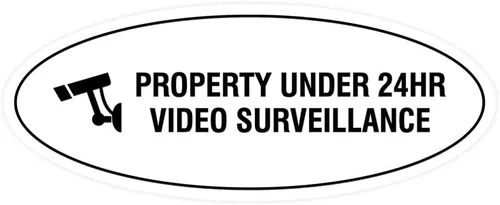 Vista 26 de Cartel de vigilancia oval PROPERTY UNDER 24HR - Negro - Pequeño (1 paquete)