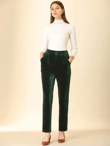 Vista 3 de Allegra K Pantalones de terciopelo elegantes de cintura alta con bolsillos para mujer 2023