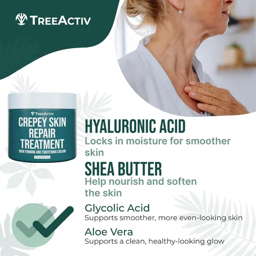 Vista 6 de TreeActiv Crepey Skin Repair Treatment, 8oz, crema reafirmante para cara y cuello, loción reafirmante y tensora de la piel con ácido hialurónico