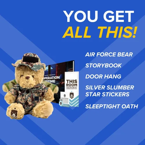 Vista 5 de ZZZ Bears Airman Sleeptight Air Force - Oso de peluche con libro de cuentos y sistema de sueño, regalo reconfortante para niños de la Fuerza Aérea