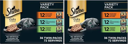 Vista 13 de Sheba SHEBA PERFECT PORTIONS Comida suave y húmeda para gatos Cortes en salsa Paquete de variedad de plato principal de atún y pollo asado, (6) 2.6