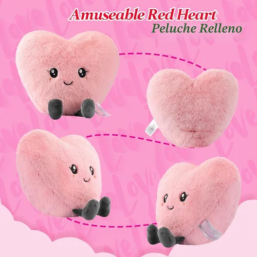 Vista 6 de Almohada de corazón rosa de 11.8 pulgadas, almohada de amor, bonita felpa, almohadas de corazón para vivir, animales de peluche aptos