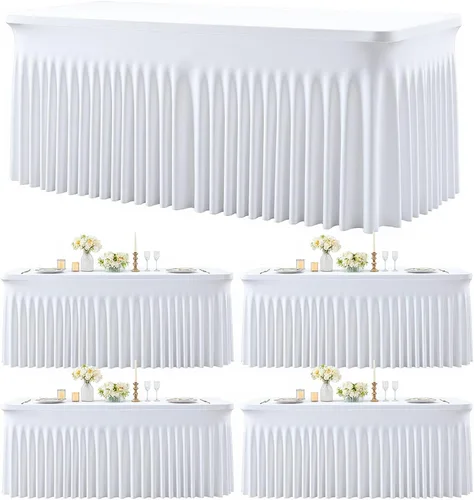 Vista 26 de Paquete de 2 manteles color azul bebé para mesas rectangulares de 6 pies, mantel ajustable de elastano, fundas de mesa elásticas de 6 pies, manteles